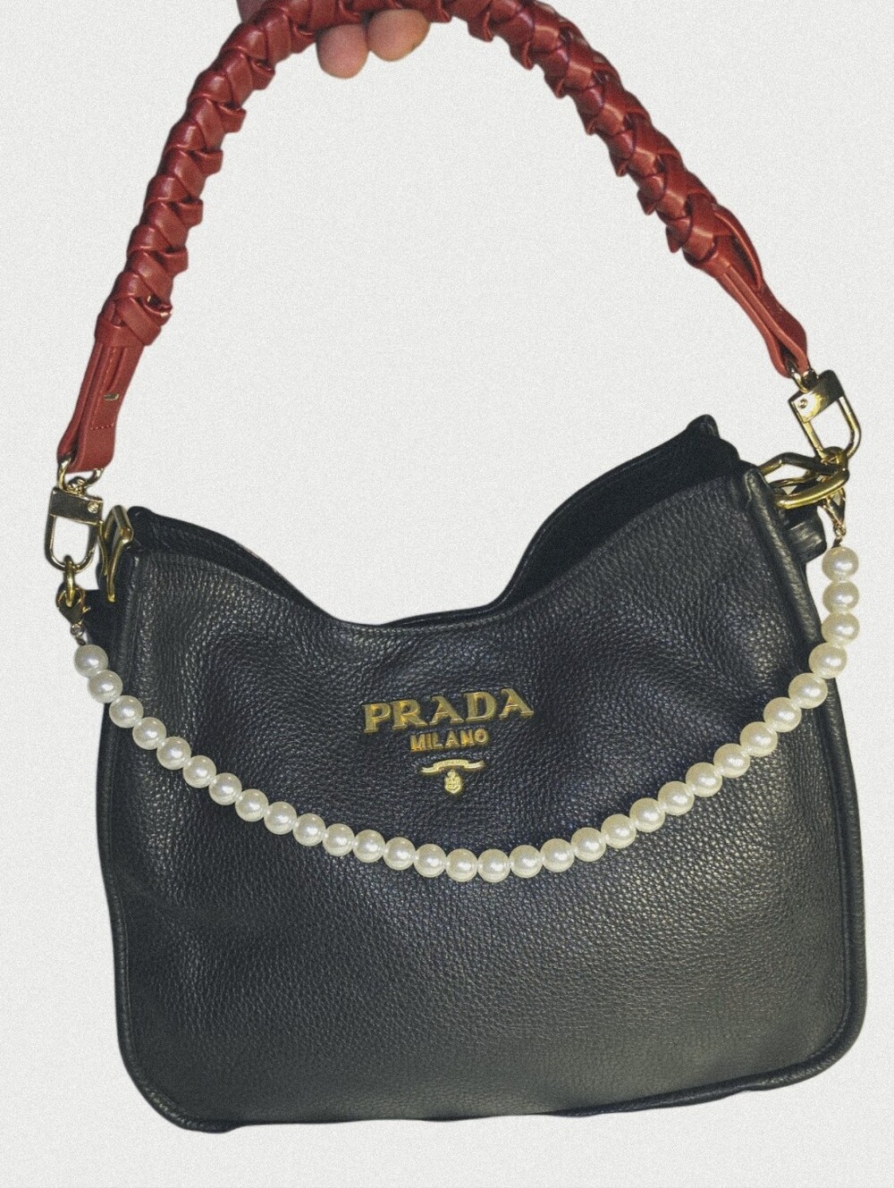 Prada Black Daino Pebbled Leather Bag Hobo/Crossbody
